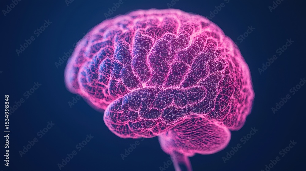 Poster intricate neon brain visualization with glowing neural connections and abstract design elements