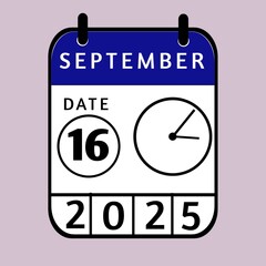 vector calendar icon,16 september ,September month calander,Date ,Illustration,Graphic design, September month date,day, holiday