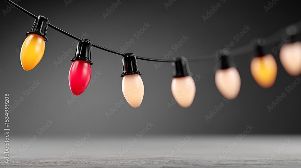 Aufkleber string of christmas lights with a red and yellow bulb. the lights are hanging from a wire and are ar