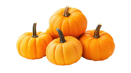 Obraz premium Four Vibrant Orange Pumpkins with Smooth Skin Stacked Together Isolated on a Transparent Background
