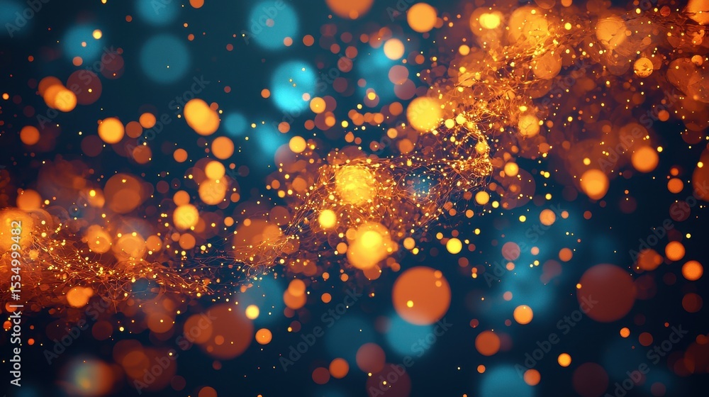 Poster vibrant abstract background with brightly colored bokeh effects and glittering particles in a dark s