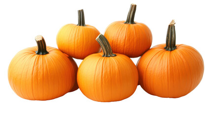 Obraz premium Group of Five Vibrant Orange Pumpkins with Textured Skin on a Transparent Background