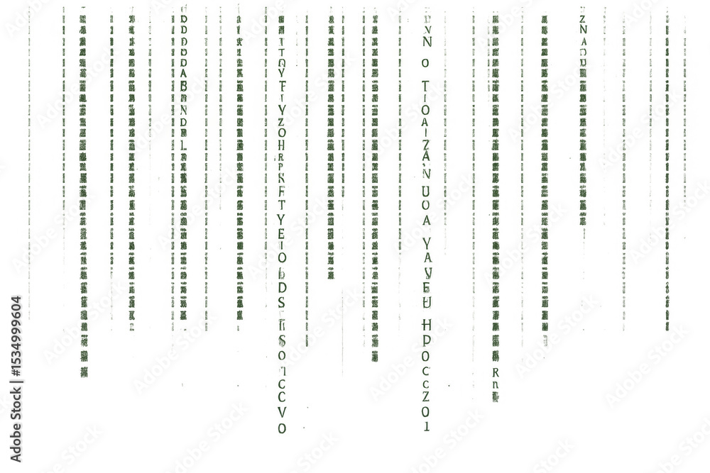 Poster green digital rain of matrix code falling on a transparent background, perfect for technology and pr