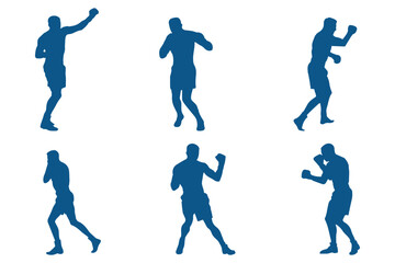 Boxer Silhouette Vector Set Isolated On White Background Boxing Poses. silhouettes of boxing player is isolated on a white background . 