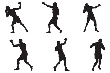 Set of vector illustrations of men's boxing silhouettes . Boxing kickboxing sport silhouette . EPS 10