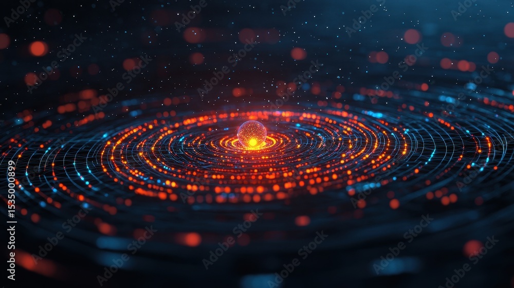 Poster vibrant digital background with glowing orbs and circular patterns in cosmic style