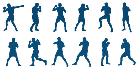 Boxing silhouette, Double Boxing set box icon, Boxing illustration, silhouette, set icon, silhouette . EPS 10