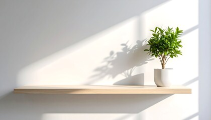 Shelf with plant, sunlight