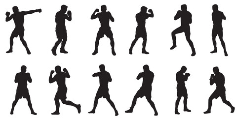 Boxing silhouette, Double Boxing set box icon, Boxing illustration, silhouette, set icon, silhouette . EPS 10