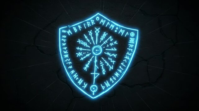 Neon shield with ancient runes