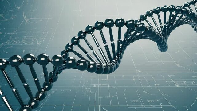 A detailed exploration of the DNA double helix rotating slowly and the dynamic process of molecular bonds forming and breaking