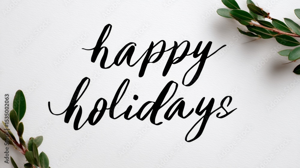Poster white background with a black font that says happy holidays. the font is cursive and the word 