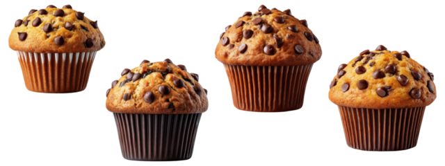chocolate chip muffins set isolated on transparent background