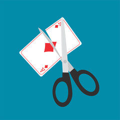 Stop gambling addiction. Scissors cutting a playing card. online casino ban, no gambling, prohibition.