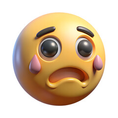 3d rendered sad emoji face isolated on transparent background