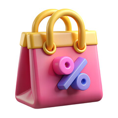 Pink shopping bag with percentage sign isolated on transparent background