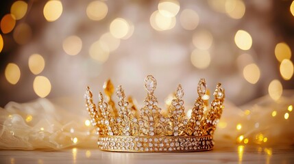 Luxurious golden crown resting on a surface.