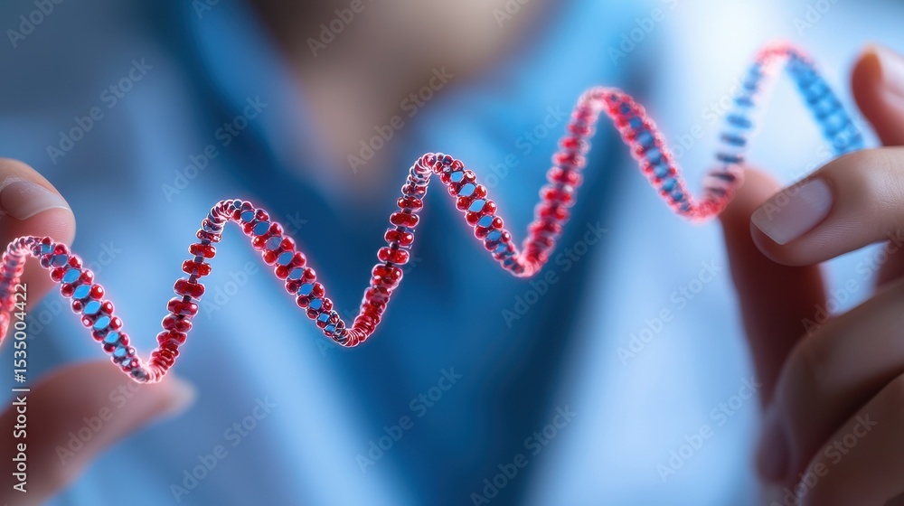 Poster scientist holding a dna double helix model showcasing colorful beads in a laboratory setting