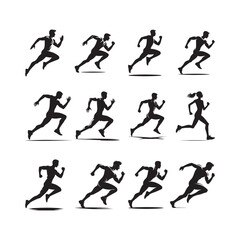running vector silhouette clip art logo design illustration set