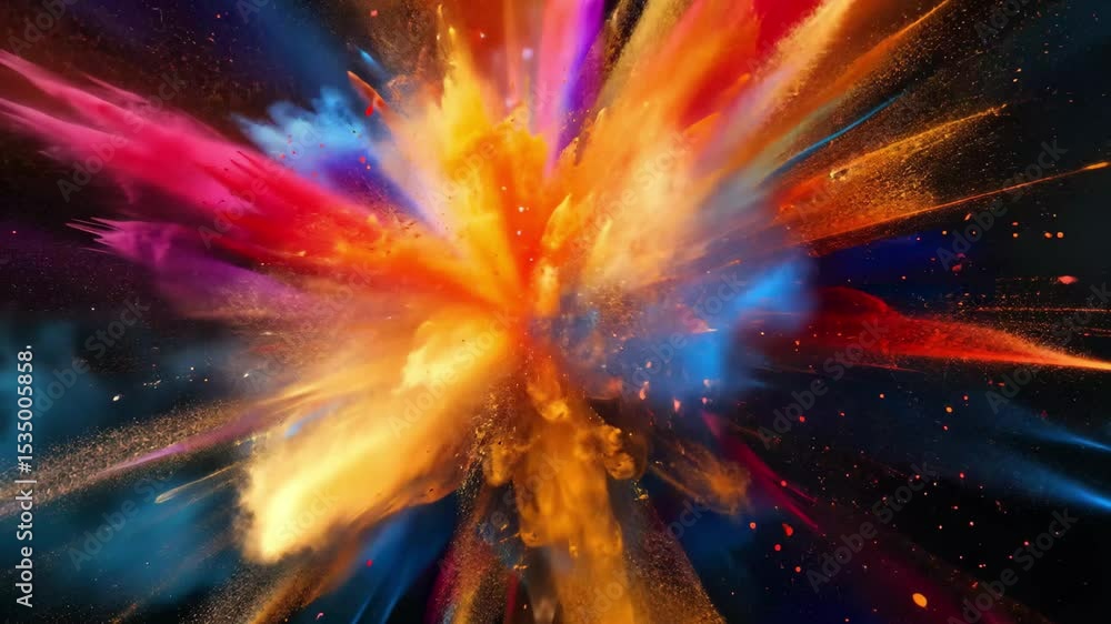 Poster an explosion of vibrant colors bursts against a dark background, creating a stunning abstract displa