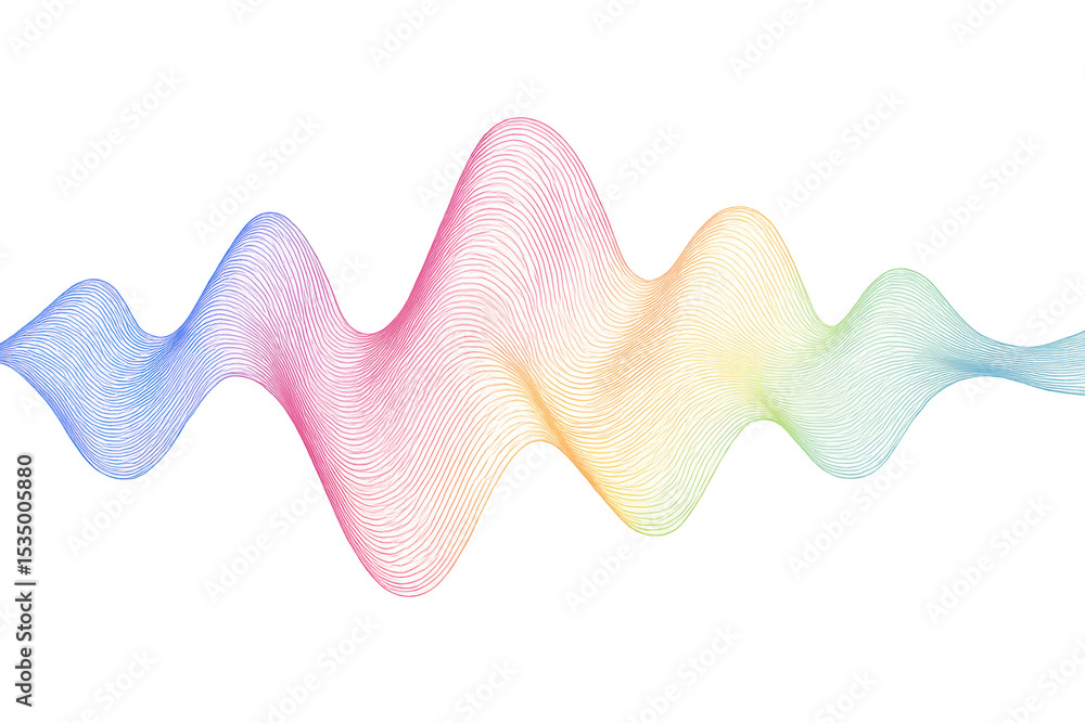 Poster smooth rainbow gradient lines creating a wavy pattern on a transparent background, ideal for digital