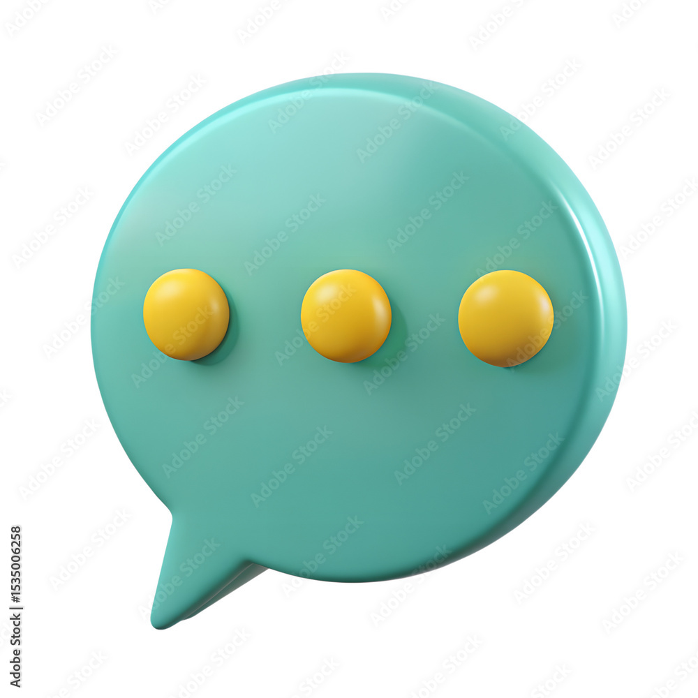 Poster 3d render teal speech bubble loading dots isolated on transparent background