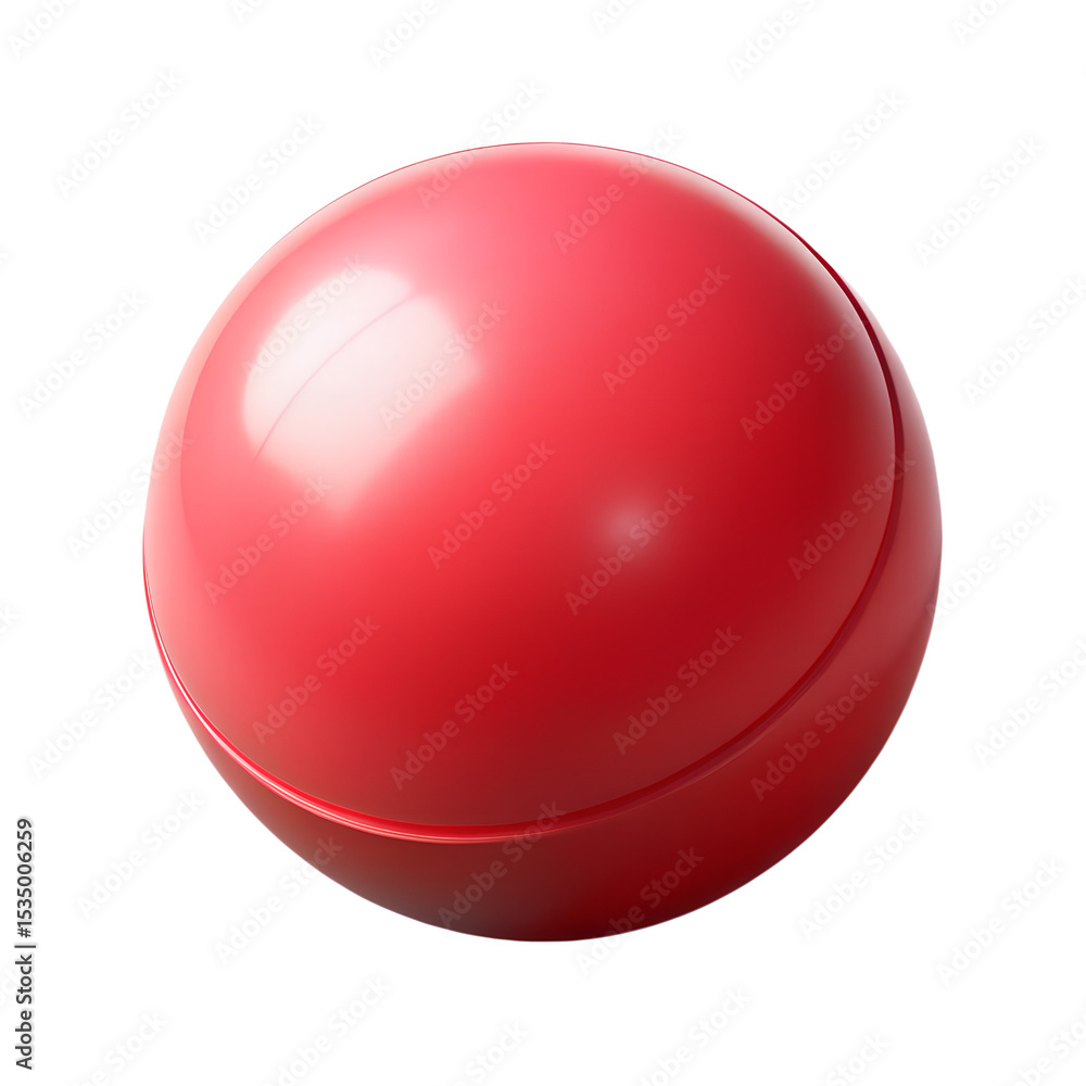 Poster a realistic 3d rendering of a glossy red sphere with plastic-style details isolated against a black 