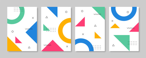 Collection of memphis style geometric cover design. Vector illustration