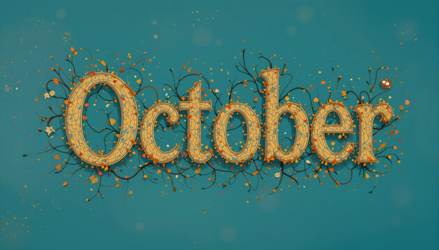The word "October" in colorful cursive letters, Generative AI