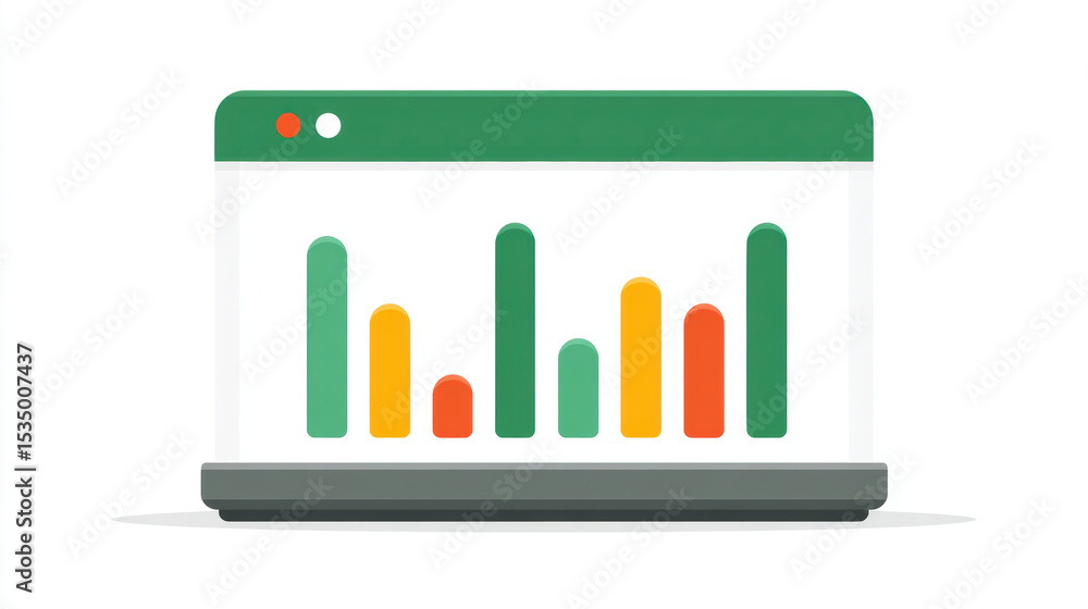 Poster colorful bar chart on computer screen, representing data analysis and business growth