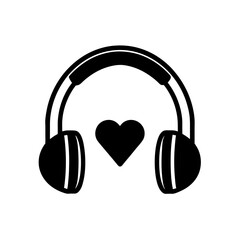 headphones with heart icon on white background  .svg