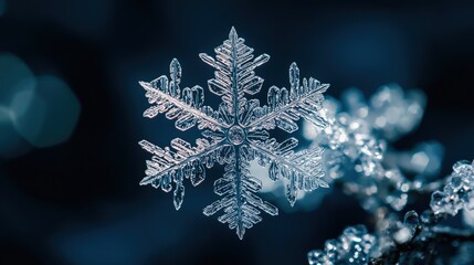 Close-up of a detailed snowflake.
