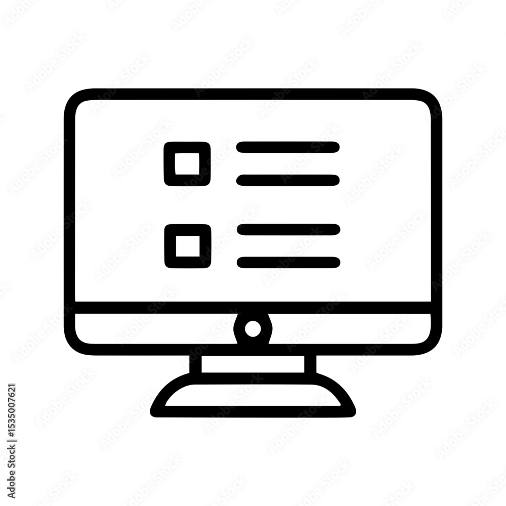 Aufkleber outline style image depicts a desktop computer monitor displaying two sets of horizontal lines with 