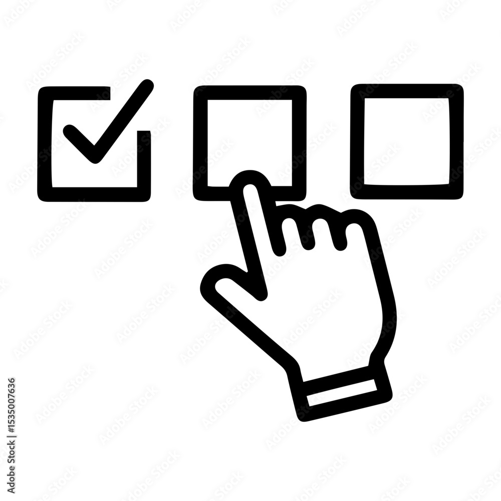 Fototapete outline style image depicts three square checkboxes, with the first containing a checkmark and a hum