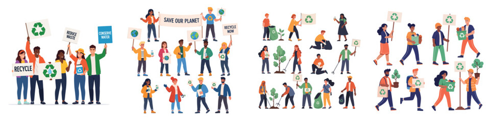 Community Green Living and Recycling Activities Illustration