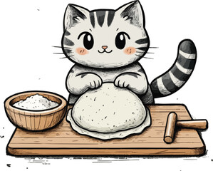 Kitten Bread Maker Vector Illustration