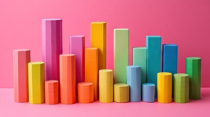 Colorful geometric shapes arranged in a bar graph formation.