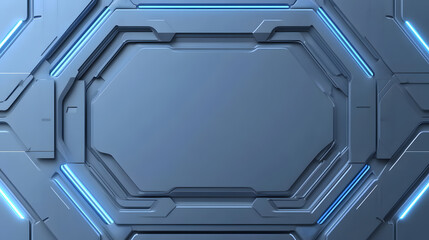 Futuristic Blue Panel with Geometric Design and Neon Lights