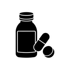 pills and bottle icon on white background  .svg