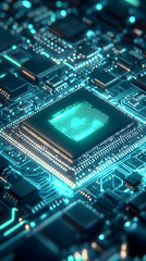 High-Tech Circuit Board with Illuminated Processor