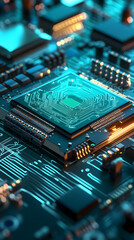 Close-up of a Circuit Board with Integrated Circuits and Connectors