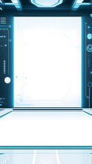 Futuristic Interface with Blue Lighting and Control Panels