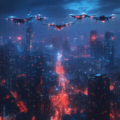 Abstract Smart Futuristic Network Skylin City Panoramic