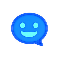 Fototapeta premium Blue speech bubble with smiley face icon design. Isolated transparent background