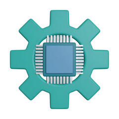 Obraz premium Gear with computer chip symbolizing technology and engineering. Isolated transparent background