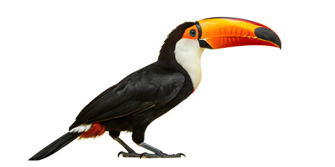 Obraz premium Colorful tropical toucan with a large yellow beak isolated on transparent background