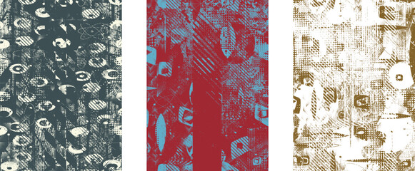 Glitch distorted geometric shape . Noise destroyed logo . Trendy defect error shapes . Glitched frame .Grunge textured . Distressed effect .Vector shapes with a halftone dots screen print texture.