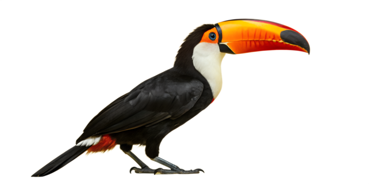 Colorful tropical toucan with a large yellow beak isolated on transparent background