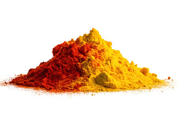 Pile of red and yellow spices on black background