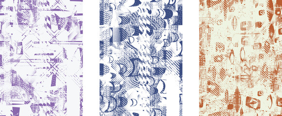 Glitch distorted geometric shape . Noise destroyed logo . Trendy defect error shapes . Glitched frame .Grunge textured . Distressed effect .Vector shapes with a halftone dots screen print texture.